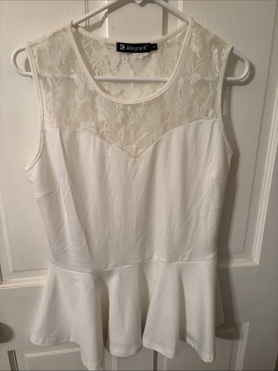 Allegra K Tops - Allegra K Cream Lace Yoke Peplum Tank